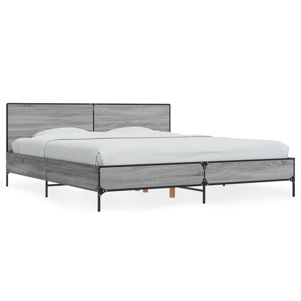 vidaXL Posteľný rám sivý dub sonoma 200x200 cm kompozitné drevo a kov