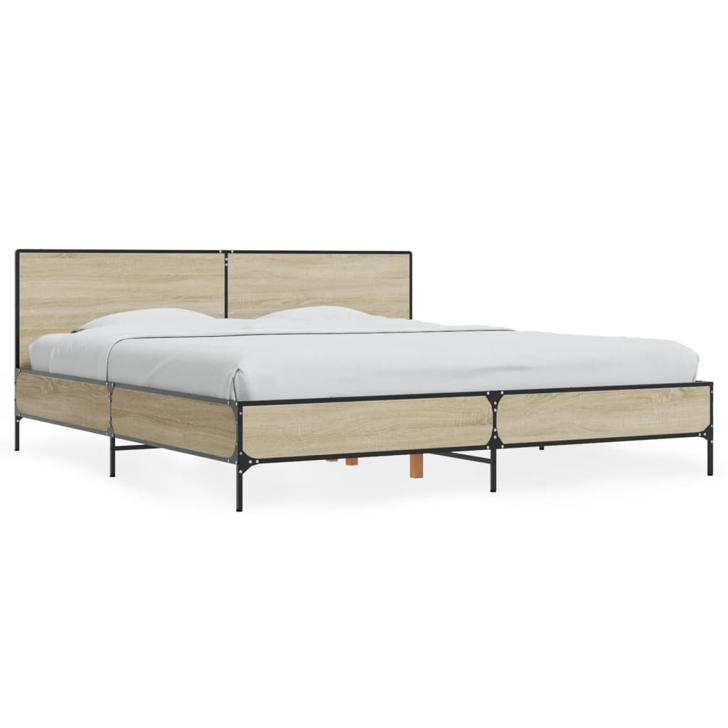 vidaXL Posteľný rám dub sonoma 200x200 cm kompozitné drevo a kov