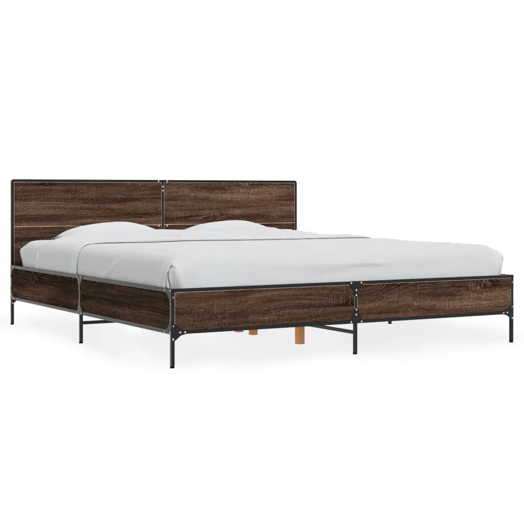 vidaXL Posteľný rám hnedý dub 200x200 cm kompozitné drevo a kov