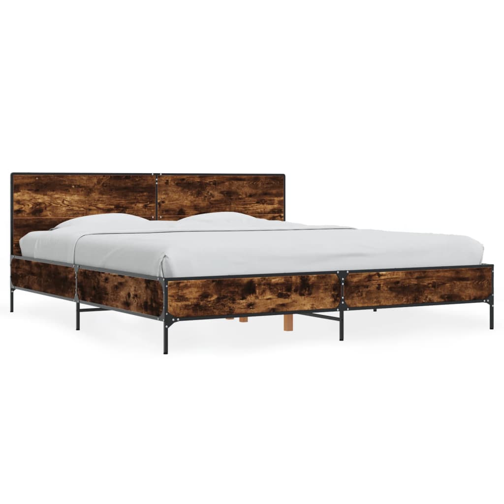 vidaXL Posteľný rám dymový dub 200x200 cm kompozitné drevo a kov