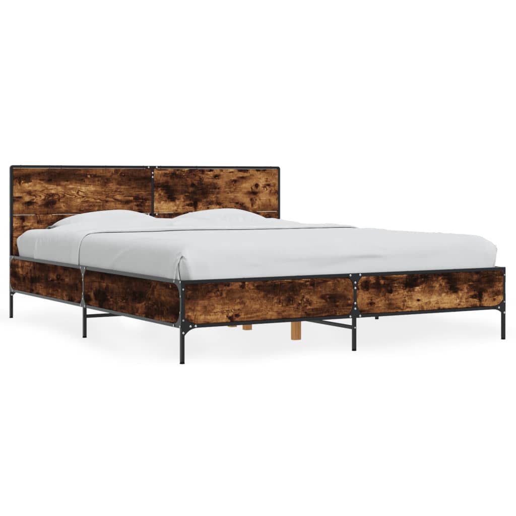 vidaXL Posteľný rám dymový dub 150x200 cm kompozitné drevo a kov