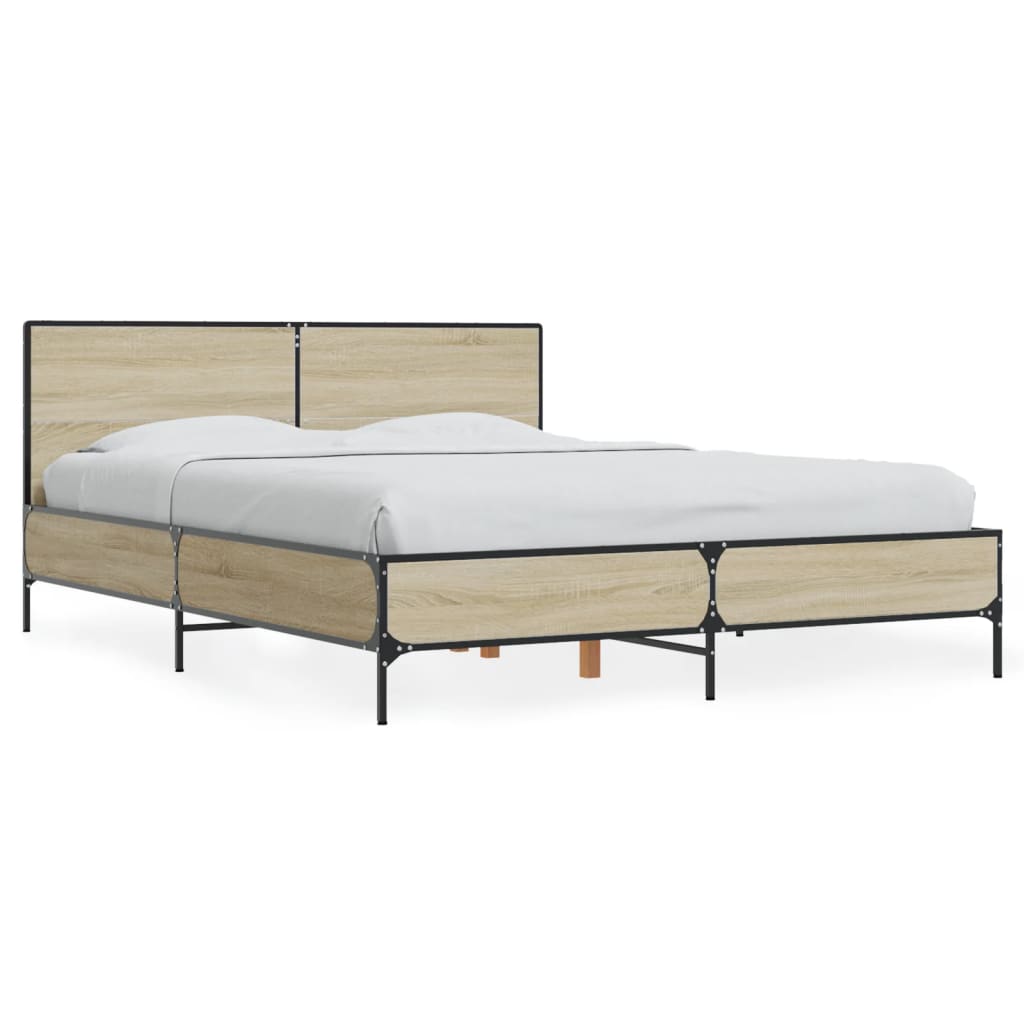 vidaXL Posteľný rám dub sonoma 140x190 cm kompozitné drevo a kov