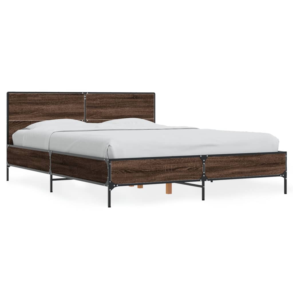 vidaXL Posteľný rám hnedý dub 135x190 cm kompozitné drevo a kov