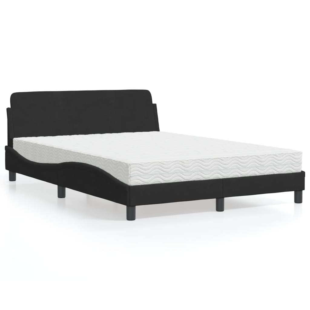 vidaXL Posteľný rám s matracom čierny 140x190 cm zamat