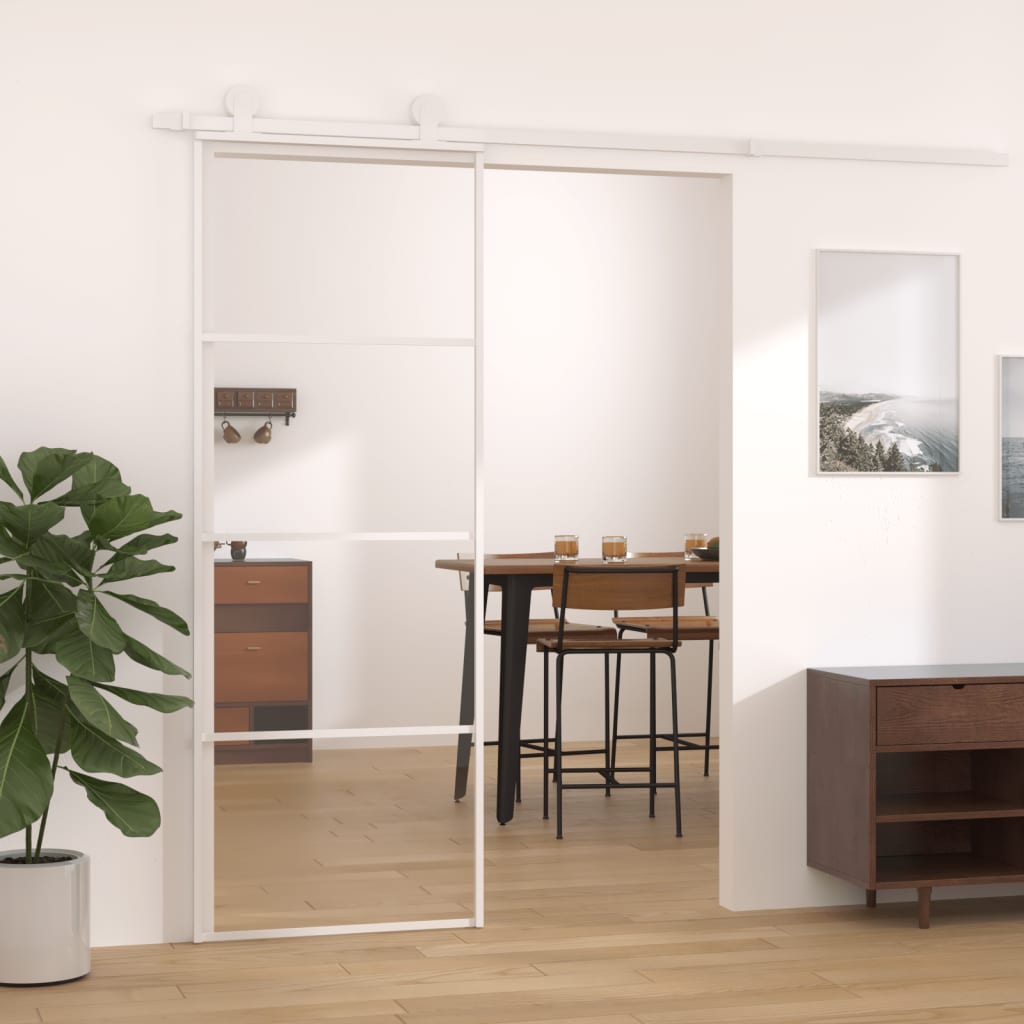vidaXL Posuvné dvere ESG sklo a hliník 76x205 cm biele