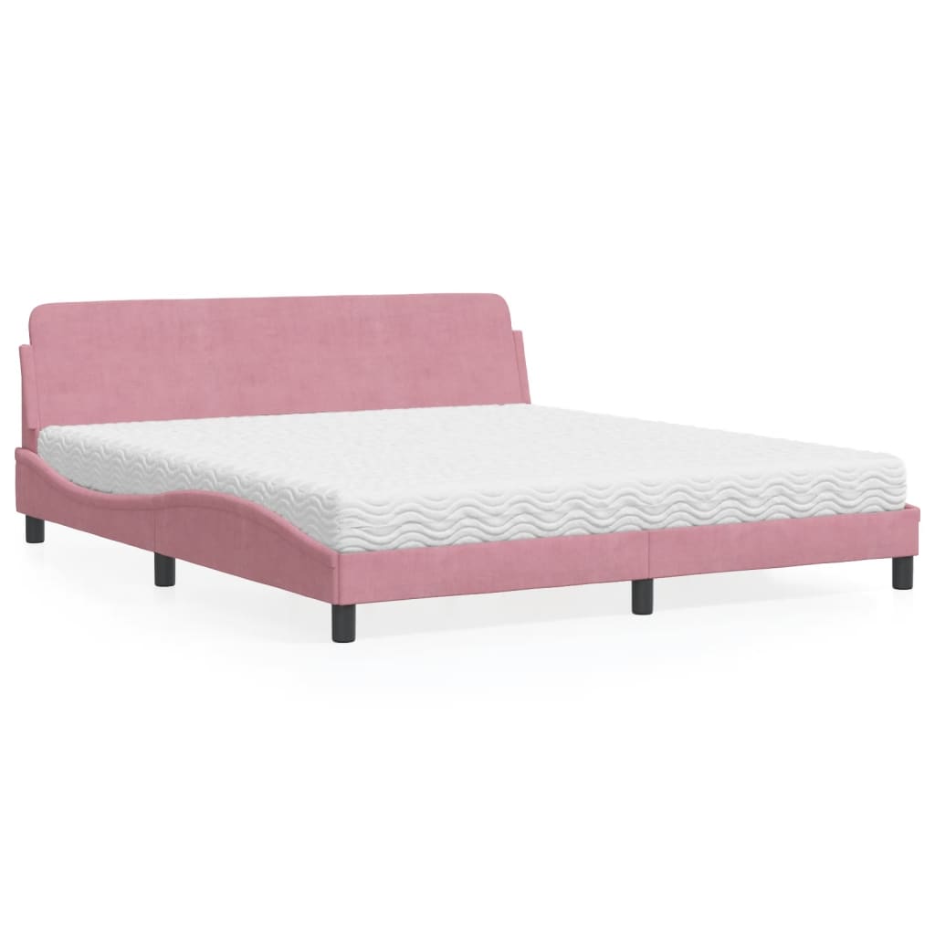 vidaXL Posteľný rám s matracom ružový 180x200 cm zamat