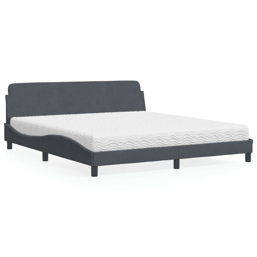 vidaXL Posteľný rám s matracom tmavosivý 180x200 cm zamat