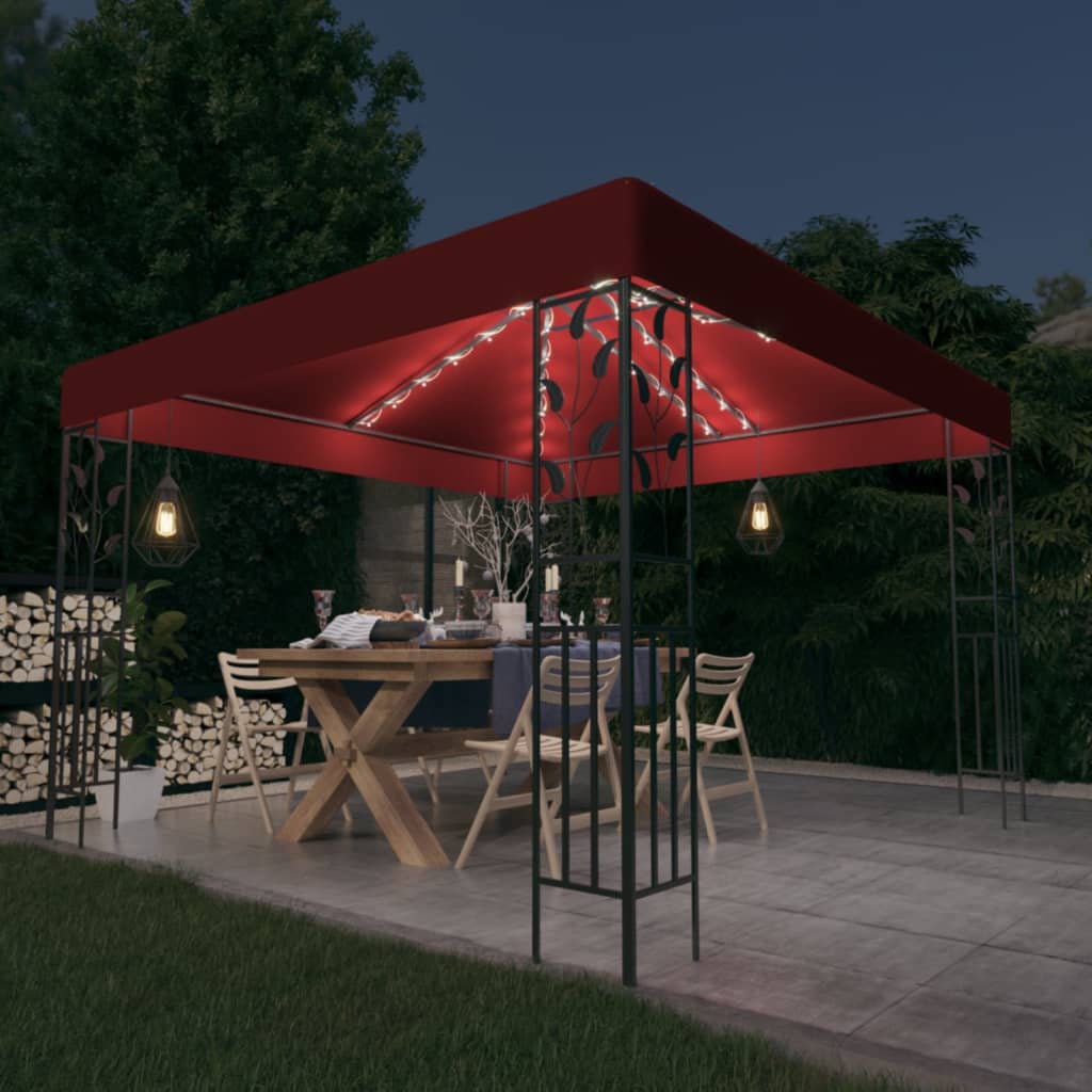 vidaXL Altánok s LED reťazou 3x3 m, vínovo červený