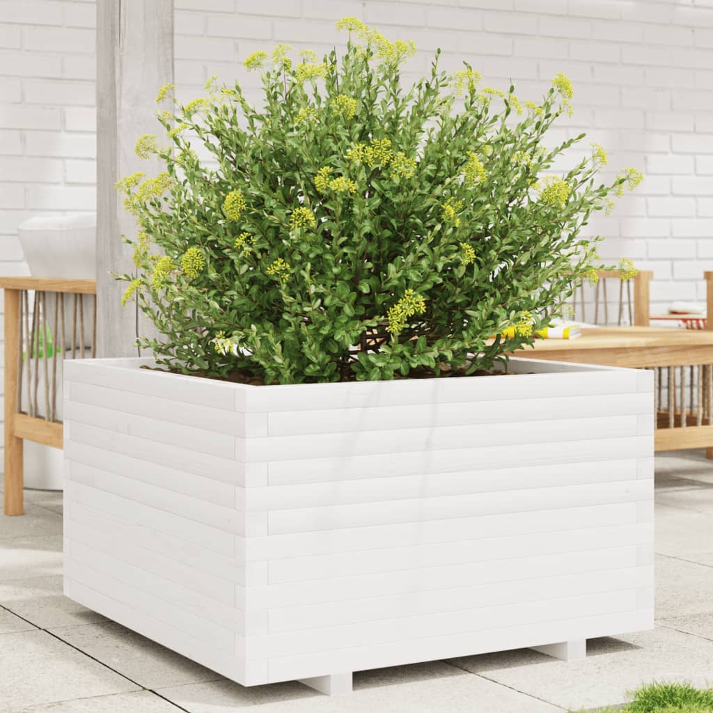 vidaXL Záhradný kvetináč biely 80x80x49,5 cm masívna borovica