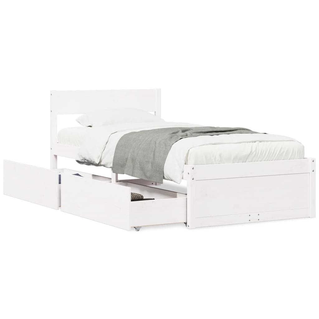 vidaXL Posteľ bez matraca biela 75x190 cm masívna borovica