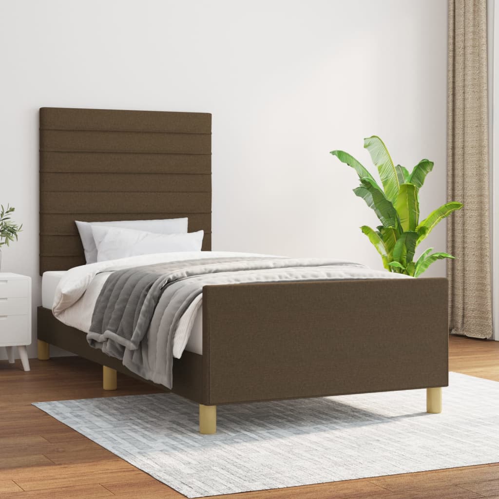 vidaXL Posteľný rám s čelom tmavohnedý 80x200 cm látka