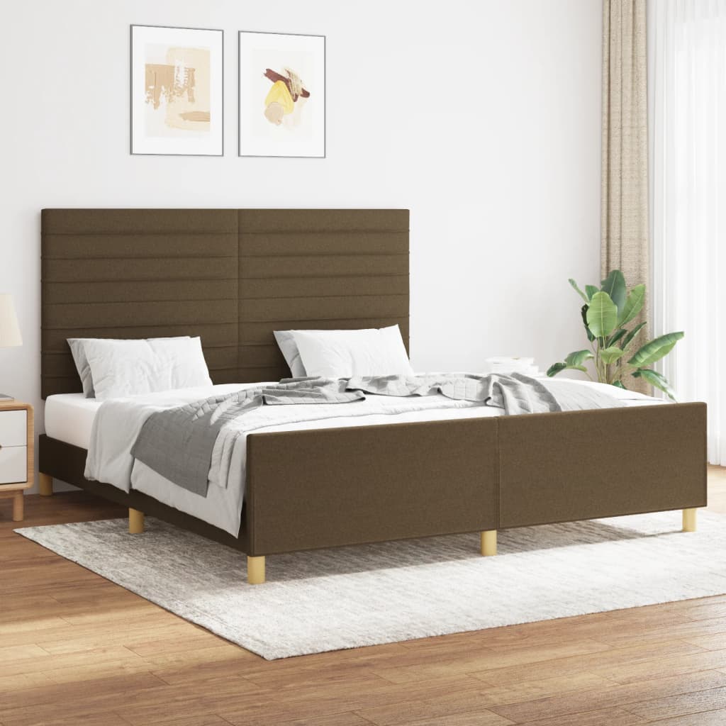 vidaXL Posteľný rám s čelom hnedý 160x200 cm látka