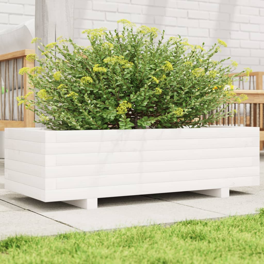 vidaXL Záhradný kvetináč biely 90x40x26,5 cm masívna borovica