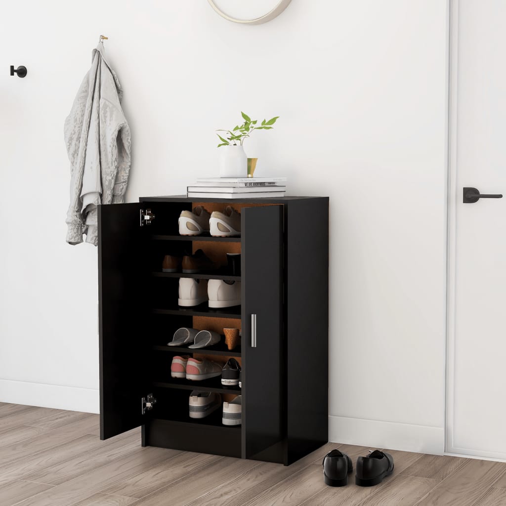 vidaXL Skrinka na topánky čierna 60x35x92 cm drevotrieska