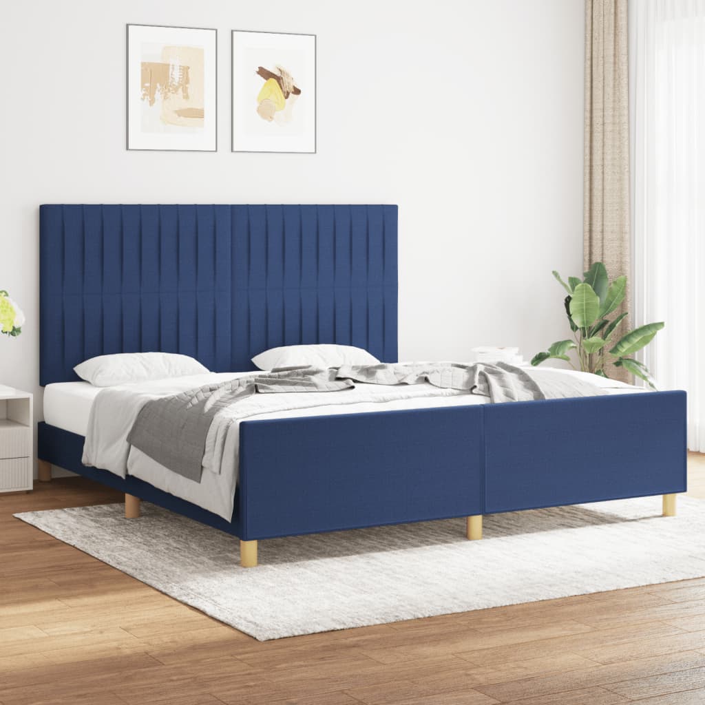 vidaXL Posteľný rám s čelom modrý 180x200 cm látka