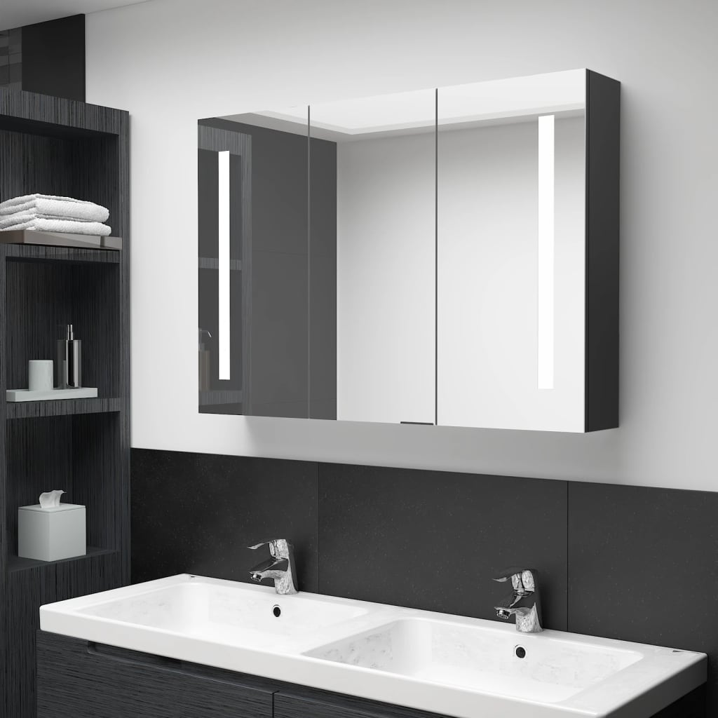 vidaXL LED kúpeľňová zrkadlová skrinka 89x14x62 cm žiarivá čierna