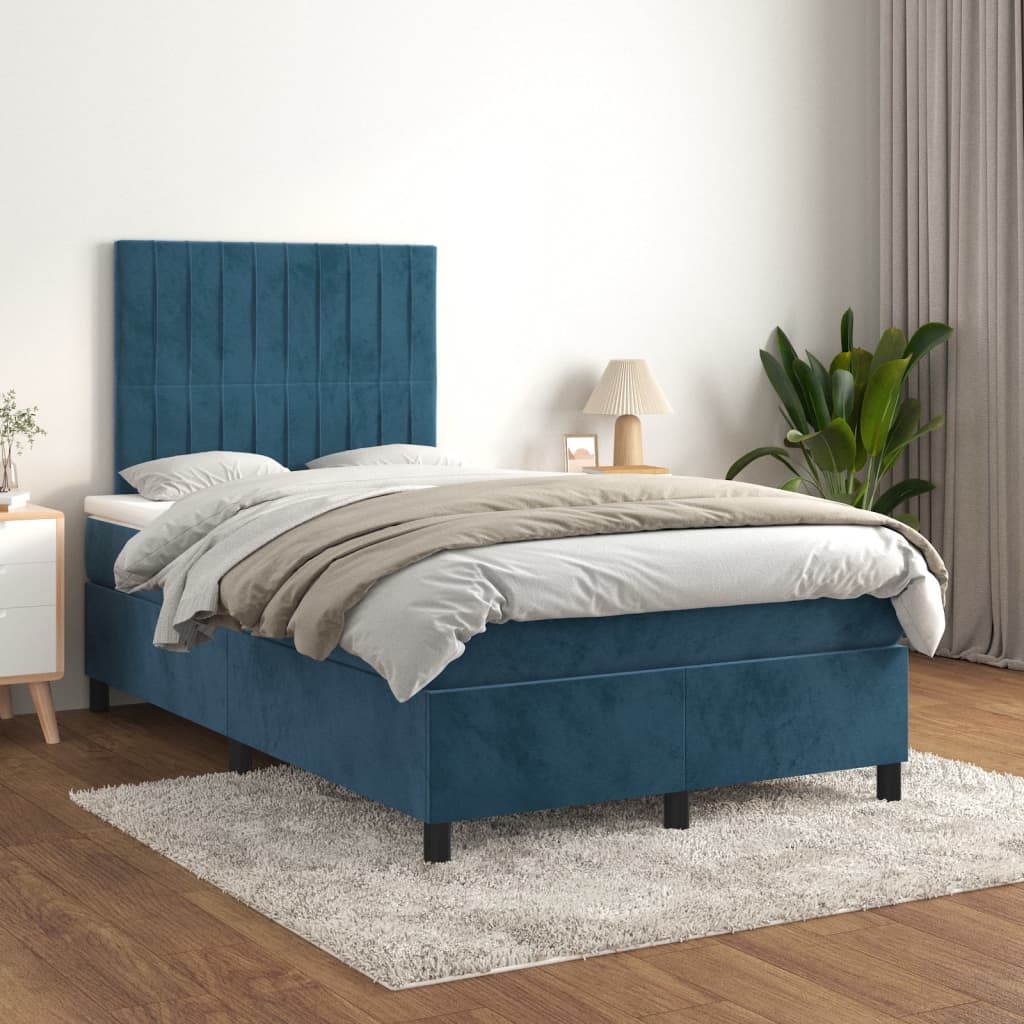 vidaXL Posteľný rám boxsping s matracom tmavomodrý 120x200 cm zamat
