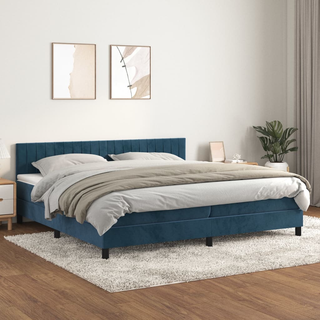 vidaXL Posteľný rám boxsping s matracom tmavomodrý 200x200 cm zamat