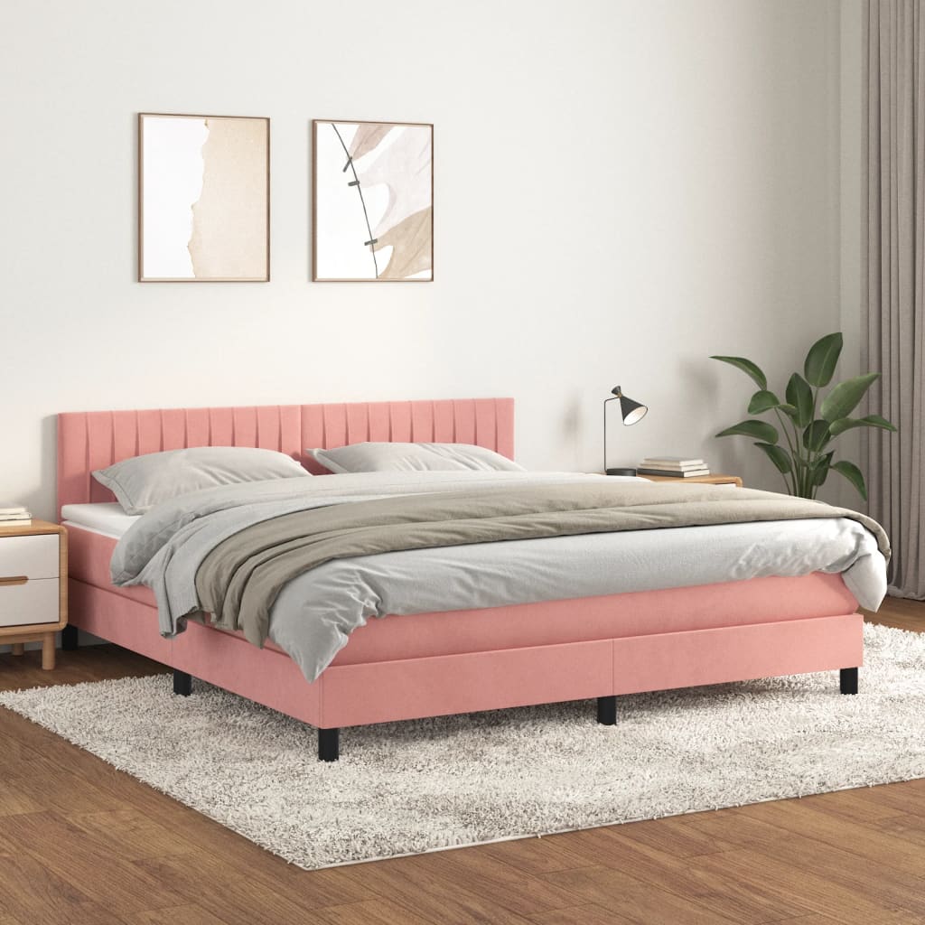 vidaXL Posteľný rám boxsping s matracom ružový 160x200 cm zamat