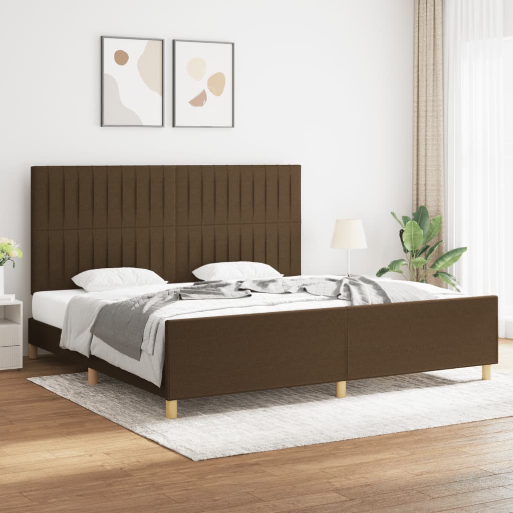vidaXL Posteľný rám s čelom tmavohnedý 200x200 cm látka