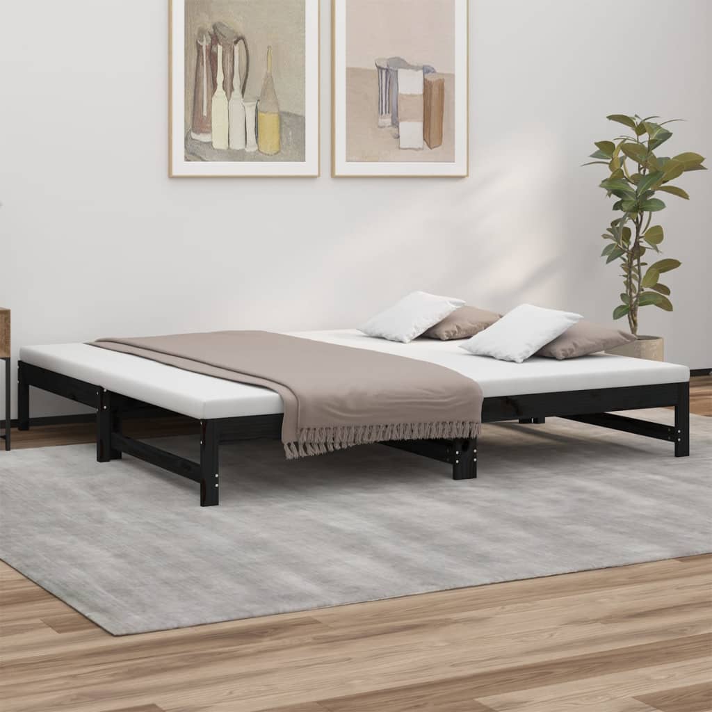 vidaXL Rozkladacia denná posteľ čierna 2x(100x200) cm borovicový masív