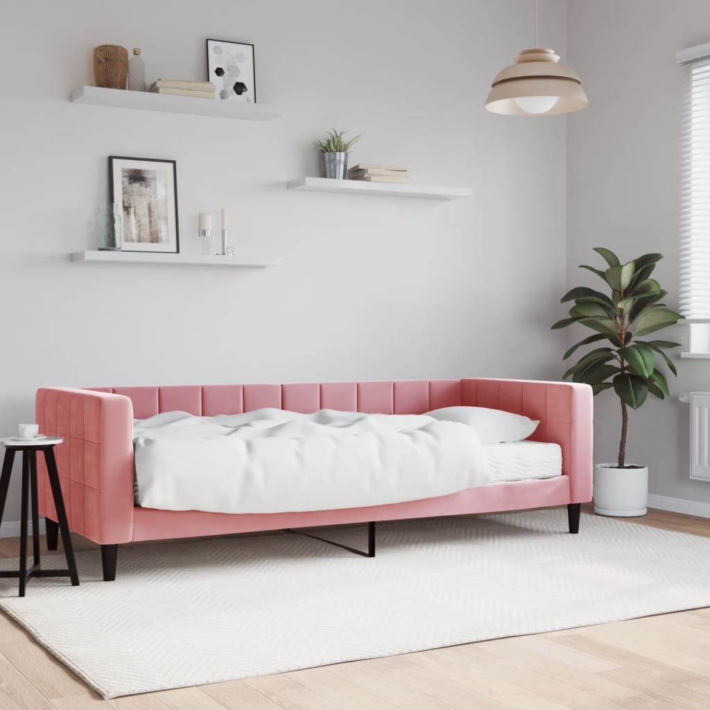 vidaXL Denná posteľ s matracom ružová 80x200 cm zamat