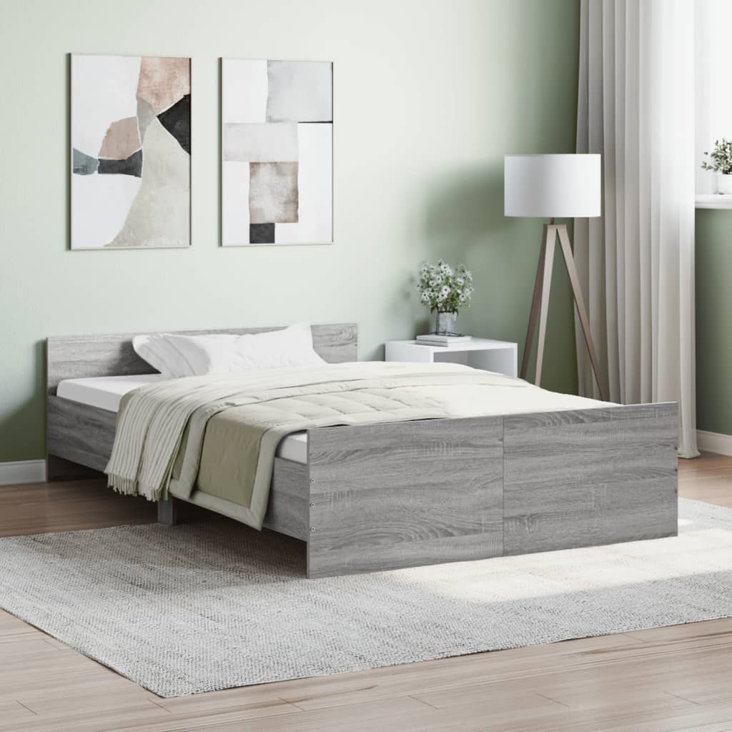 vidaXL Posteľný rám s predným a zadným čelom, sivá sonoma 120x190 cm