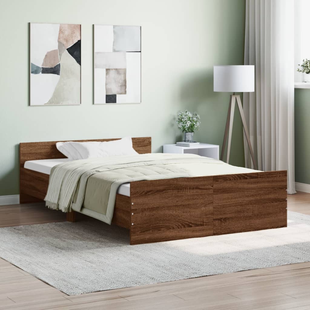 vidaXL Posteľný rám s predným a zadným čelom, hnedý dub 120x200 cm