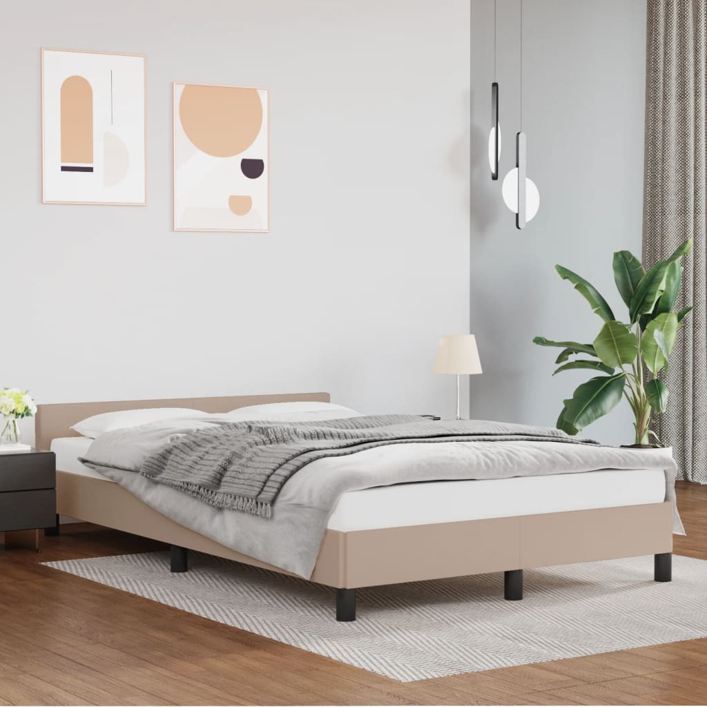 vidaXL Posteľný rám s čelom kapučínový 140x200 cm umelá koža