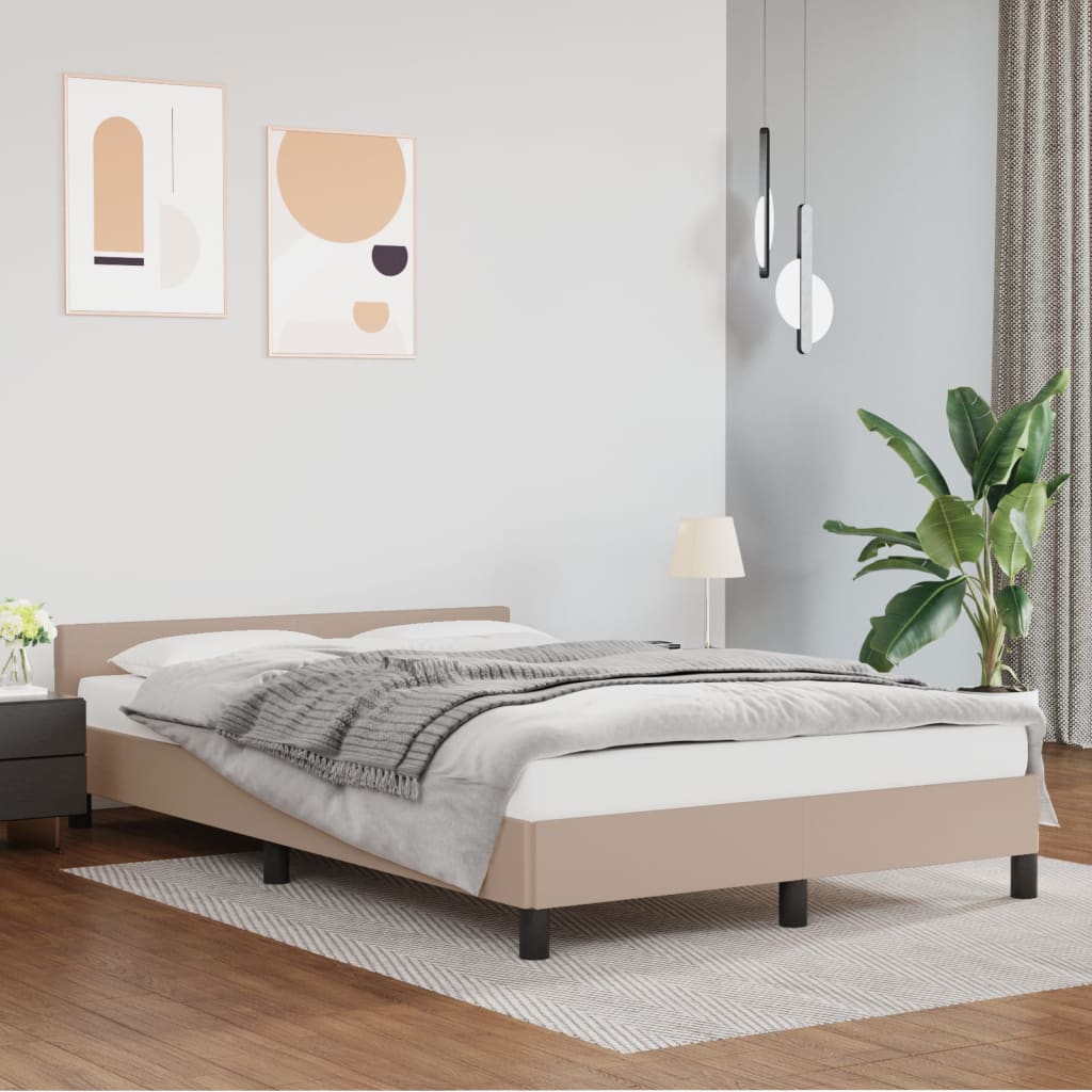 vidaXL Posteľný rám s čelom kapučínový 140x190 cm umelá koža
