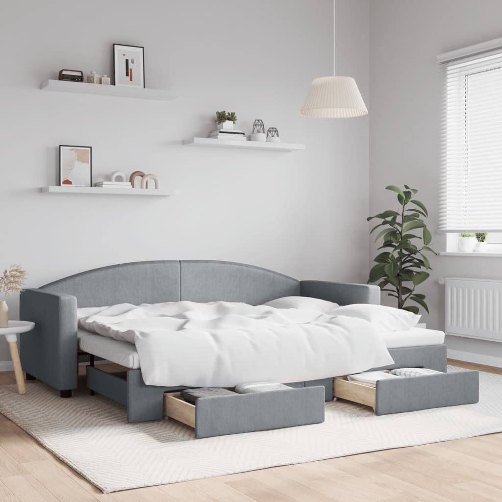 vidaXL Rozkladacia denná posteľ so zásuvkami bledosivá 80x200 cm látka
