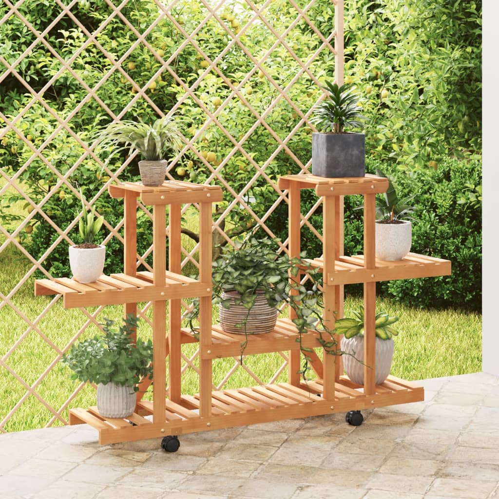 vidaXL Stojan na kvetiny s kolieskami 110x25x78 cm masívna jedľa