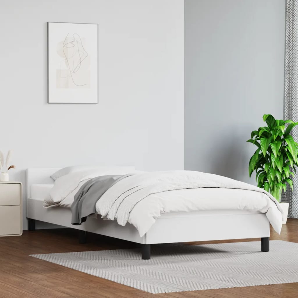 vidaXL Posteľný rám s čelom biely 100x200 cm umelá koža