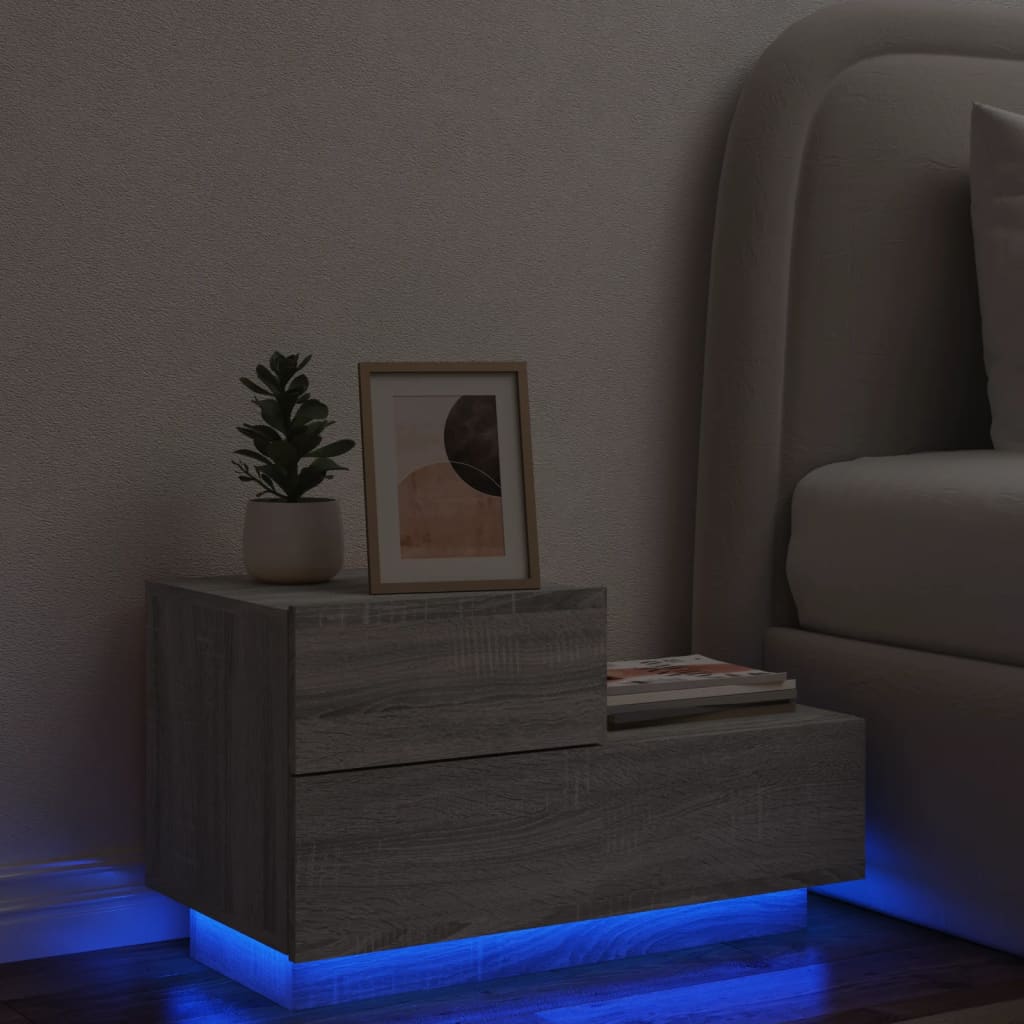 vidaXL Nočný stolík s LED svetlami sivý sonoma 70x36x40,5 cm