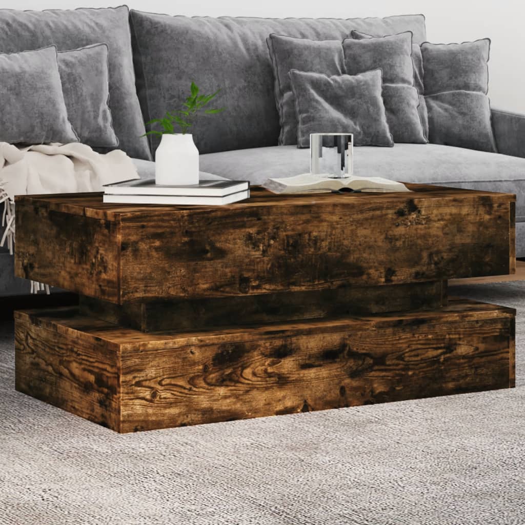 vidaXL Konferenčný stolík s LED svetlami dymový dub 90x50x40 cm