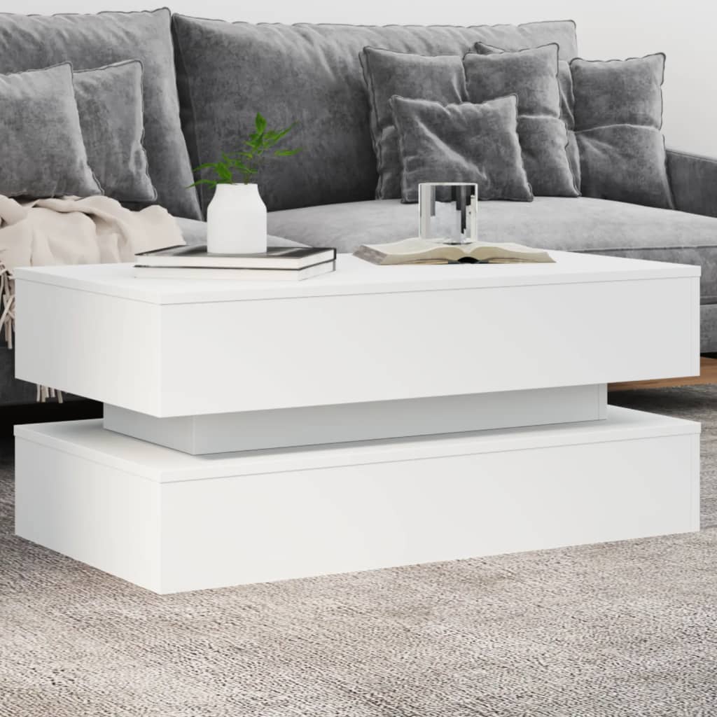 Konferenčný stolík vidaXL s LED svetlami biely 90x50x40 cm