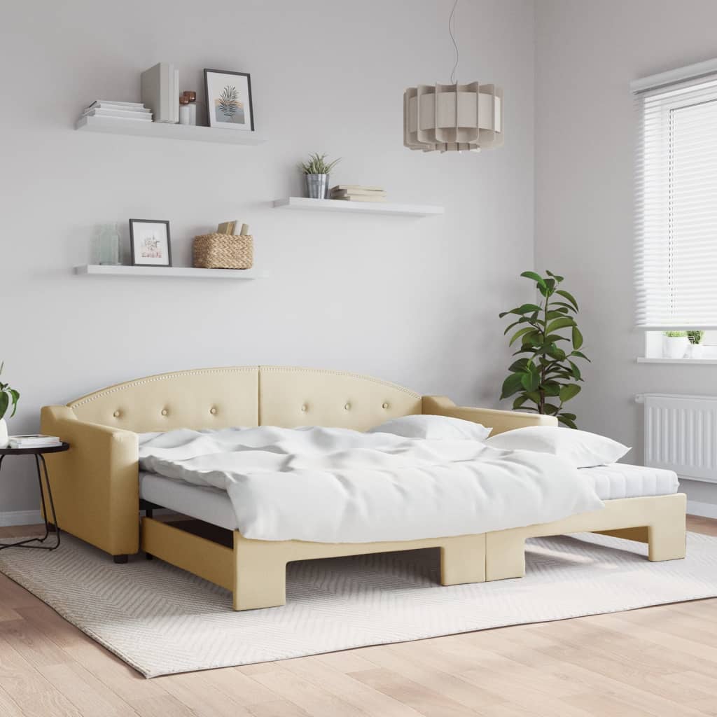 vidaXL Rozkladacia denná posteľ s matracmi krémová 100x200 cm látka