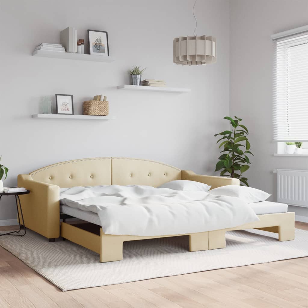 vidaXL Denná posteľ s rozkladacou posteľou krémová 100x200 cm látka