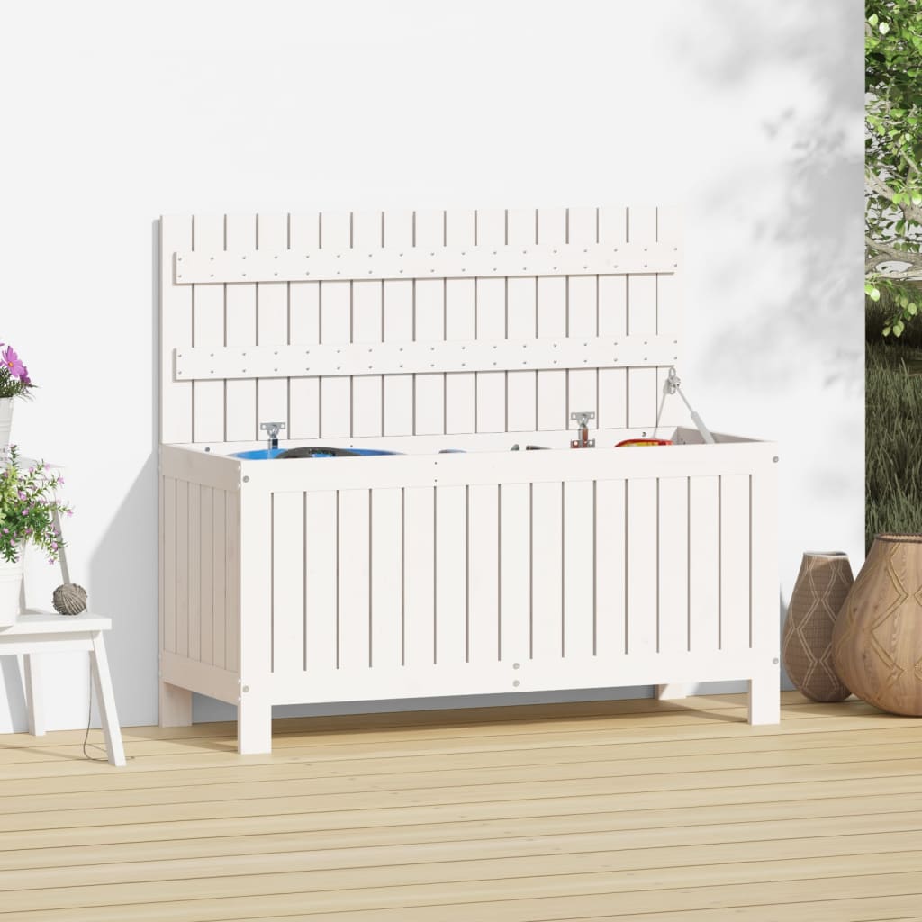 vidaXL Záhradný úložný box biely 108x42,5x54 cm masívna borovica
