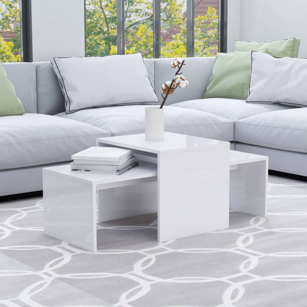vidaXL Konferenčné stolíky, lesklé biele 100x48x40cm, kompozitné drevo