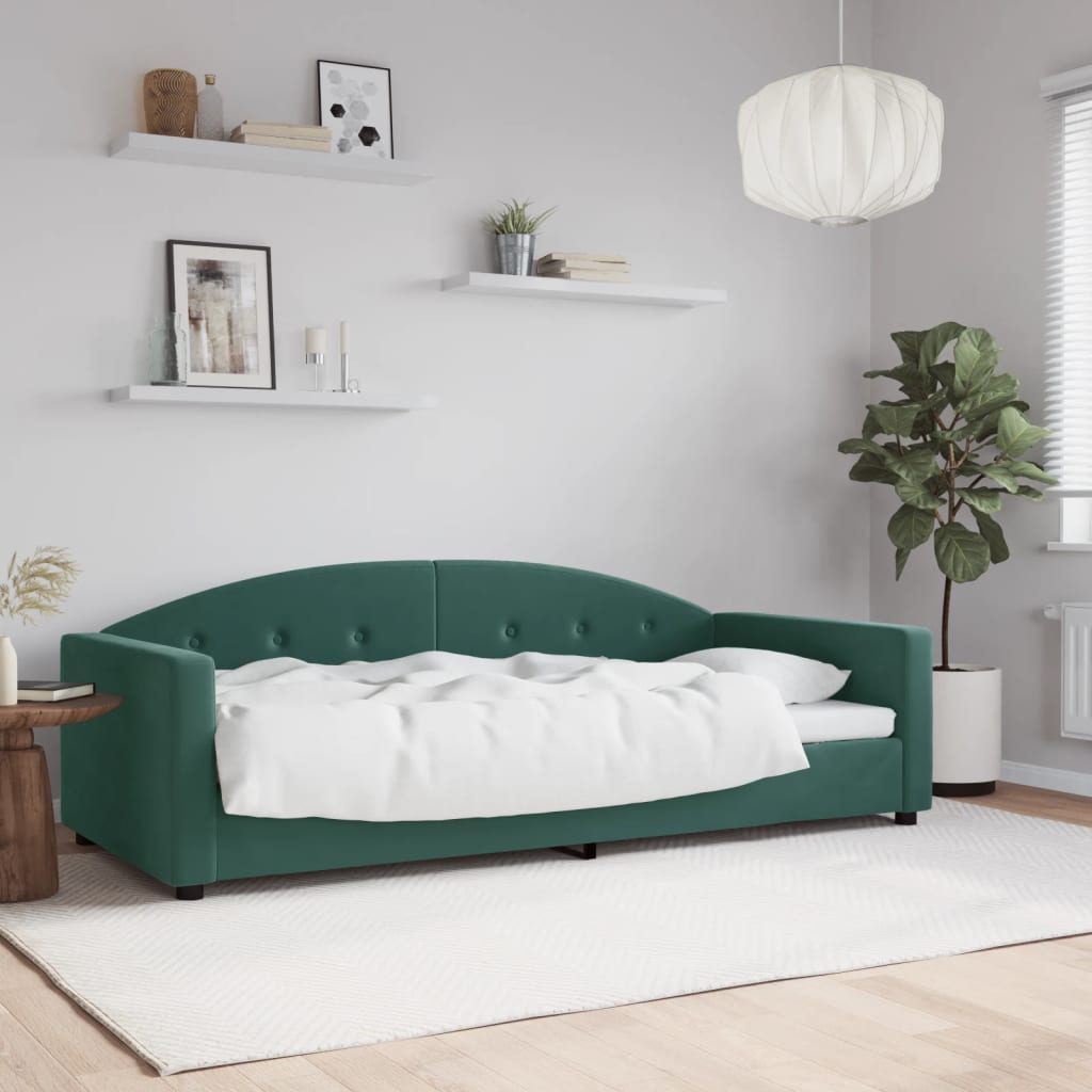 vidaXL Denná posteľ tmavozelená 90x200 cm zamat