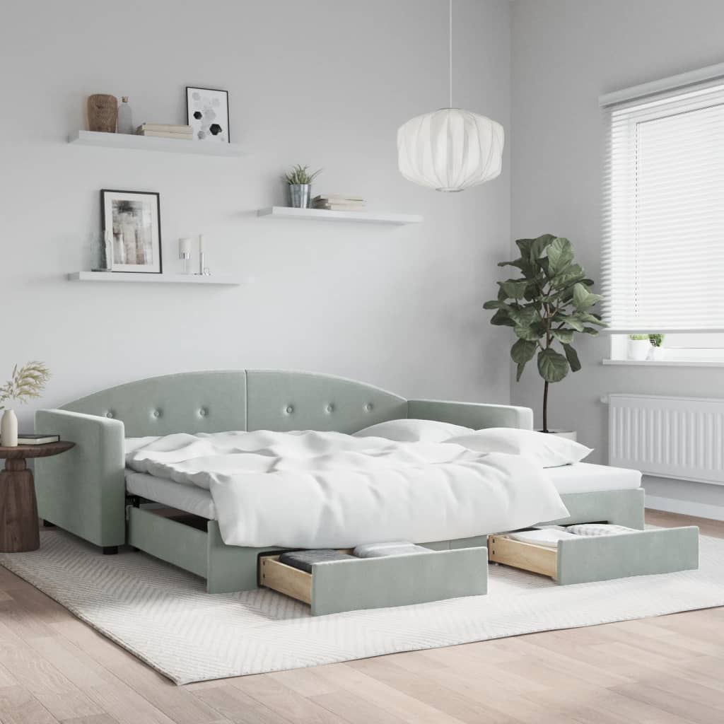 vidaXL Rozkladacia denná posteľ so zásuvkami bledosivá 100x200cm zamat