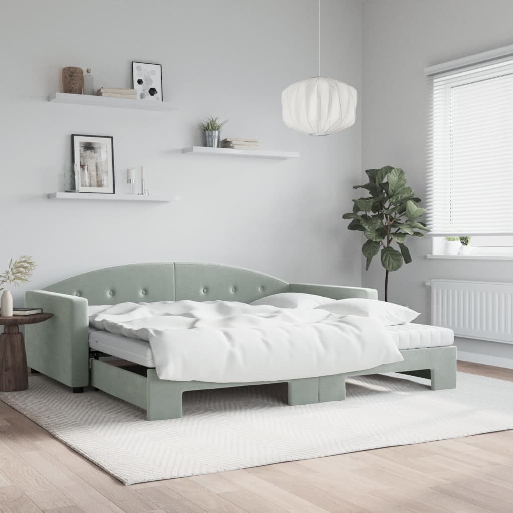 vidaXL Rozkladacia denná posteľ s matracmi bledosivá 100x200 cm zamat