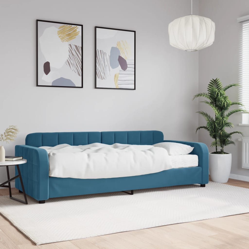 vidaXL Denná posteľ s matracom modrá 80x200 cm zamat