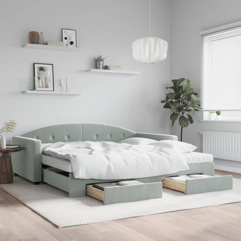 vidaXL Rozkladacia denná posteľ so zásuvkami bledosivá 100x200cm zamat