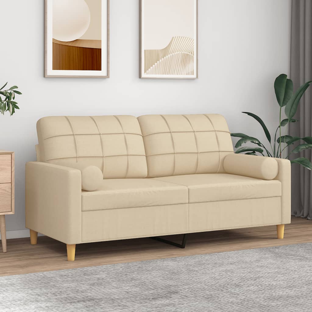 vidaXL 2-miestna pohovka s vankúšmi krémová 140 cm látka