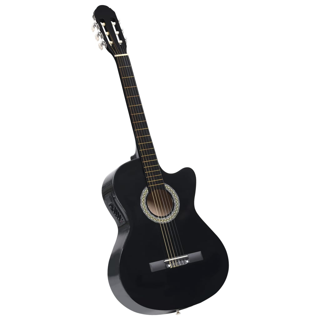 vidaXL Folková klasická gitara s výrezom, ekvalizér, 6 strún, čierna