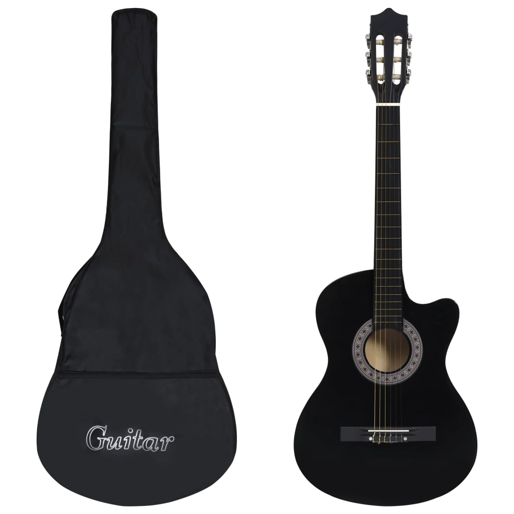 vidaXL 12-dielna folková klasická gitara so 6 strunami, čierna 38