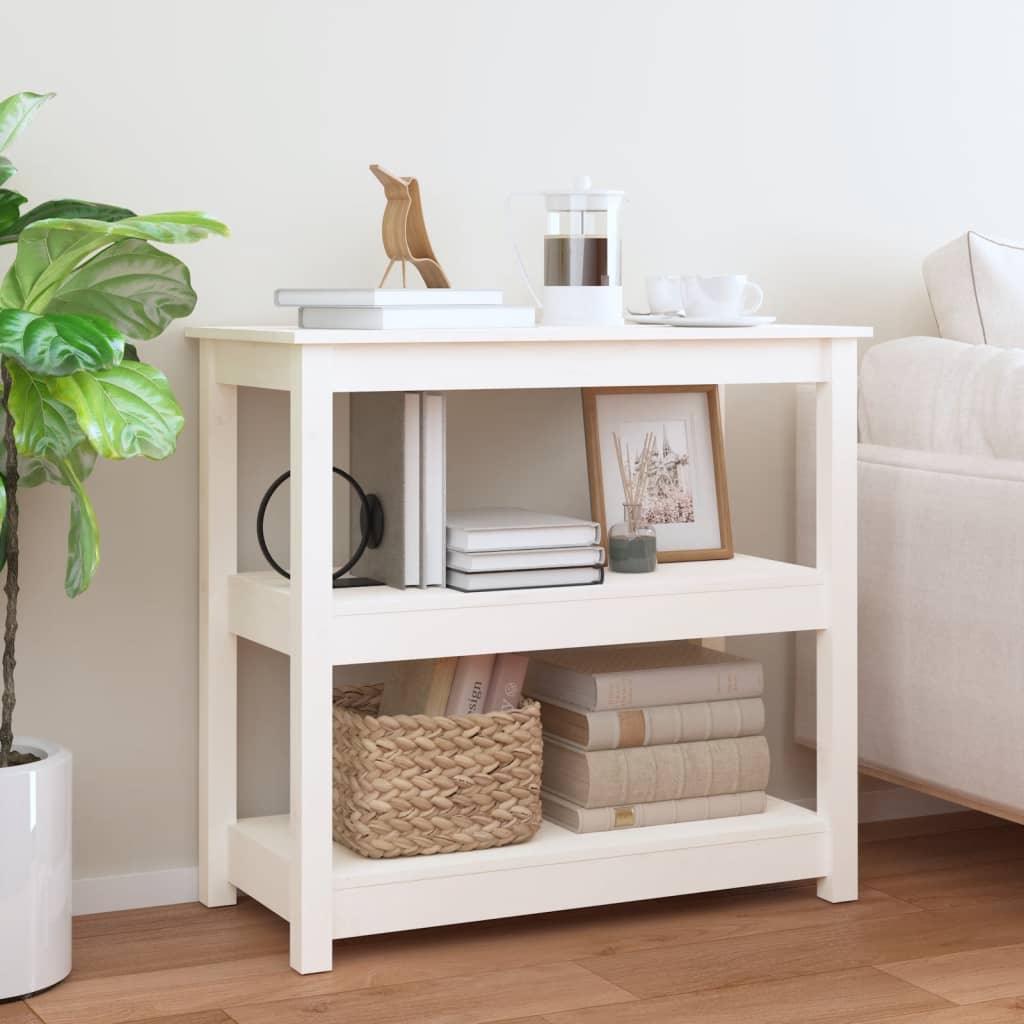 vidaXL Konzolový stolík biely 80x40x74 cm masívne borovicové drevo