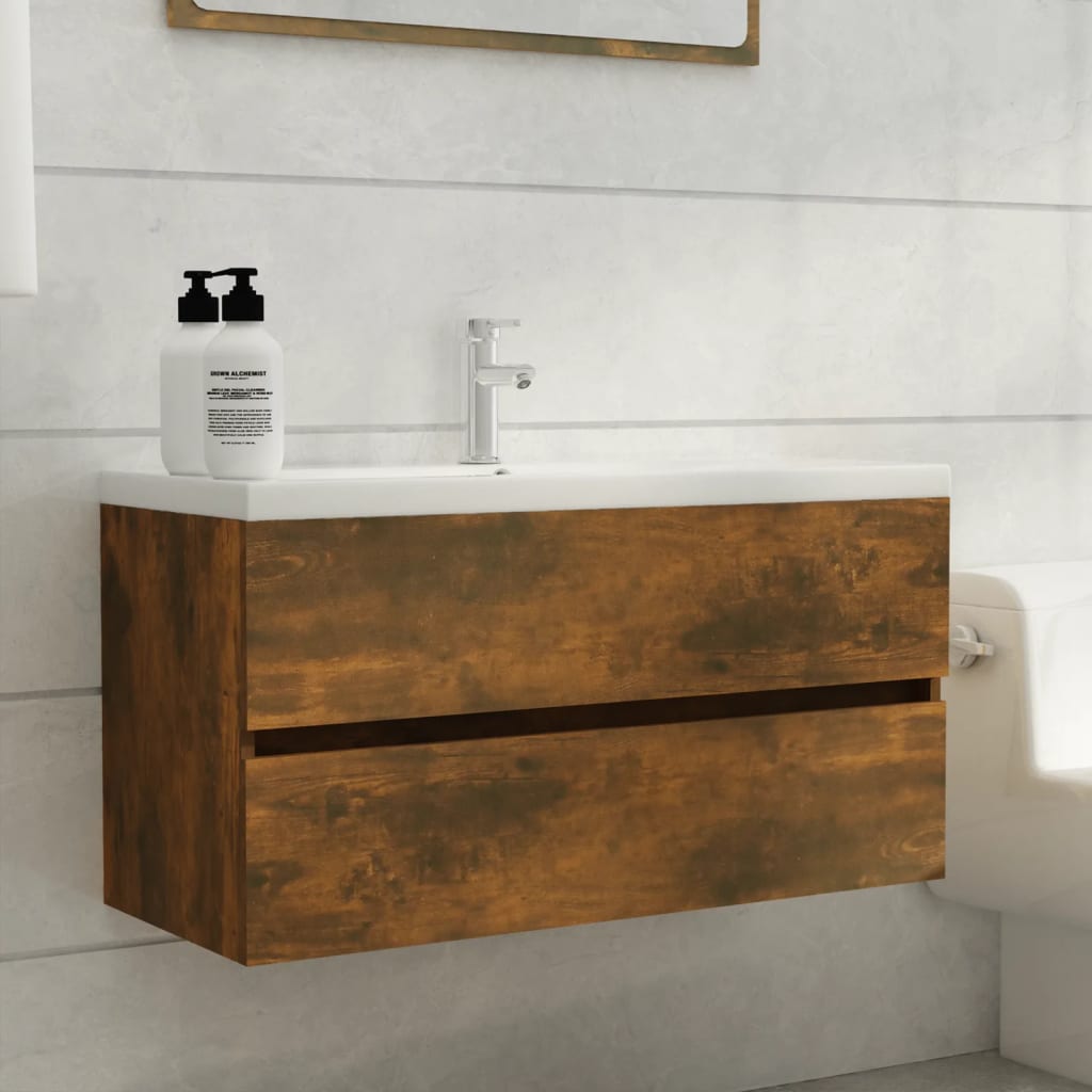 vidaXL Umývadlová skrinka dymový dub 90x38,5x45 cm spracované drevo